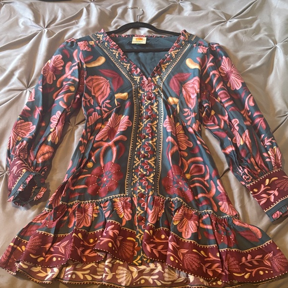 Farm Rio Teal Seashell Tapestry Lenzing™ Ecovero™ Viscose Mini Dress - Picture 8 of 10